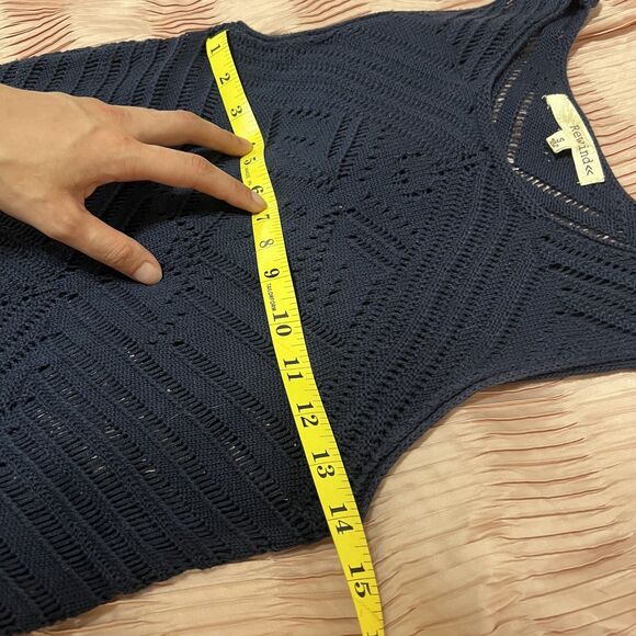 Rewind Size Small Navy Blue Sheer Knit Tank Dress - Picture 2 of 6
